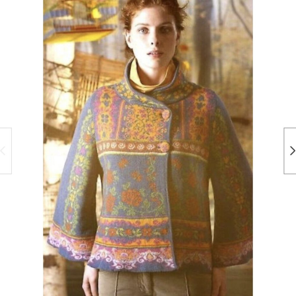 IVKO For Anthropologie Floral Pattern Cardigan Teal Sweater Made in Serbia M